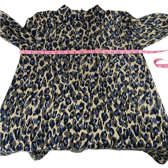 Tyler Boe Animal Print Tunic Top Long Sleeves Classic Timeless Blue Black Small - Picture 10 of 13
